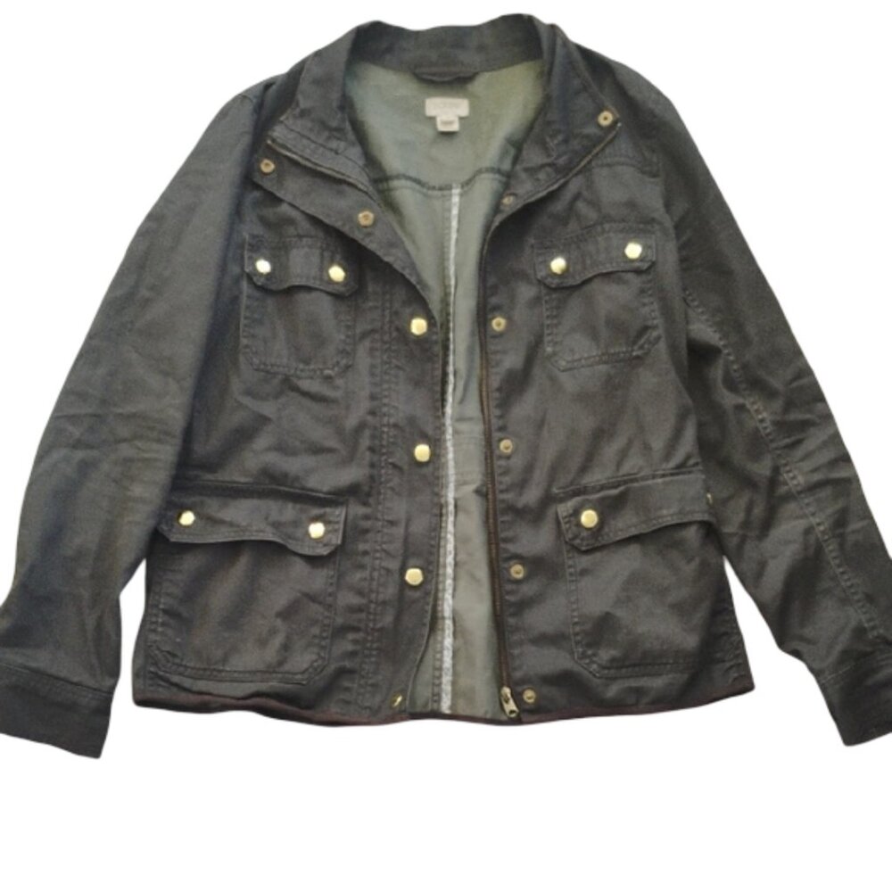 J. Crew Women's Medium Olive Green Button Down Jacket With Gold Details